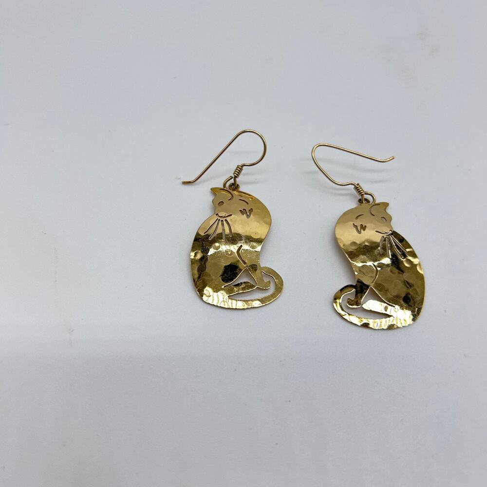 Wild Bryde Cat Earrings Gold Tone Boho Figural Dangle Animal Jewelry Kitten - Picture 3 of 6